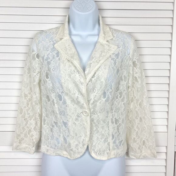 dina be Sheer Lace 3/4 Sleeve Blazer Size Small - Picture 5 of 9